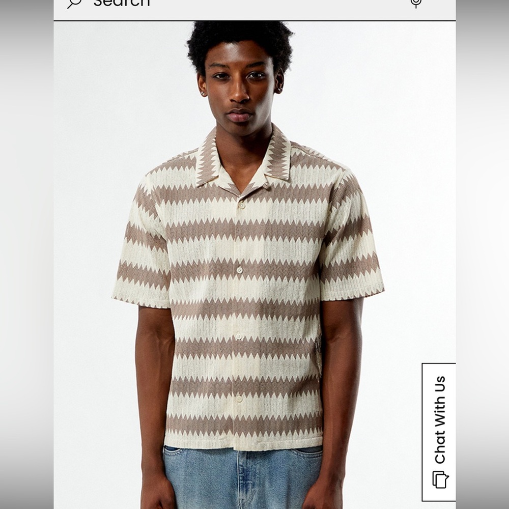 Pacsun Brown Cream Textured Resort Shirt featuring zig-zag chevron knit pattern.